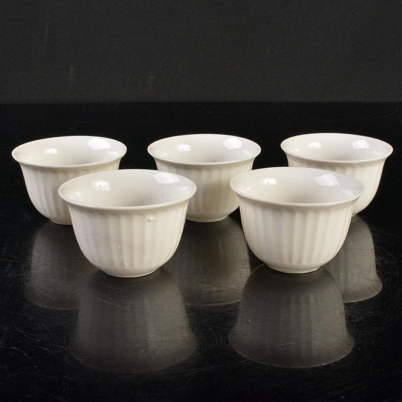 煎茶道具　徳化窯　白磁　線文　煎茶碗　五客　時代箱付　M　R8513