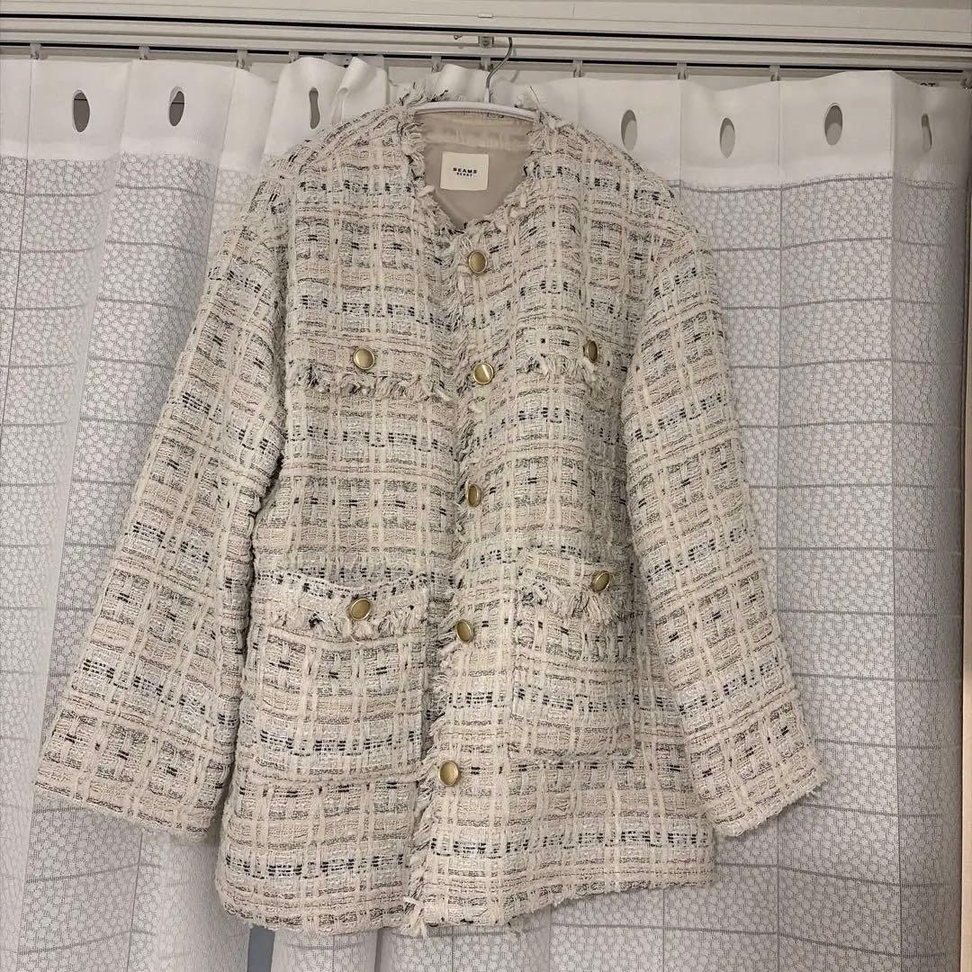 【BEAMS HEART】ツイードジャケット　ホワイト白FREE