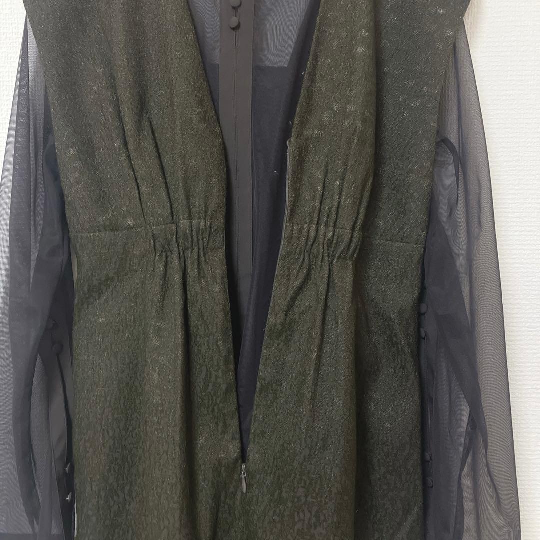 人気　カナ　ジャガード ワンピース チュール トップス セット ブラウン　S