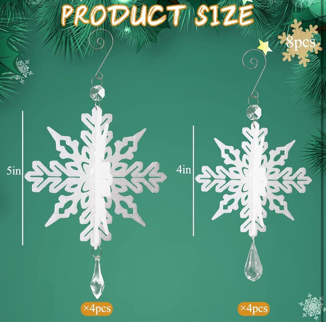 ホワイトクリスマススノーフレークオーナメント - プラスチック3D