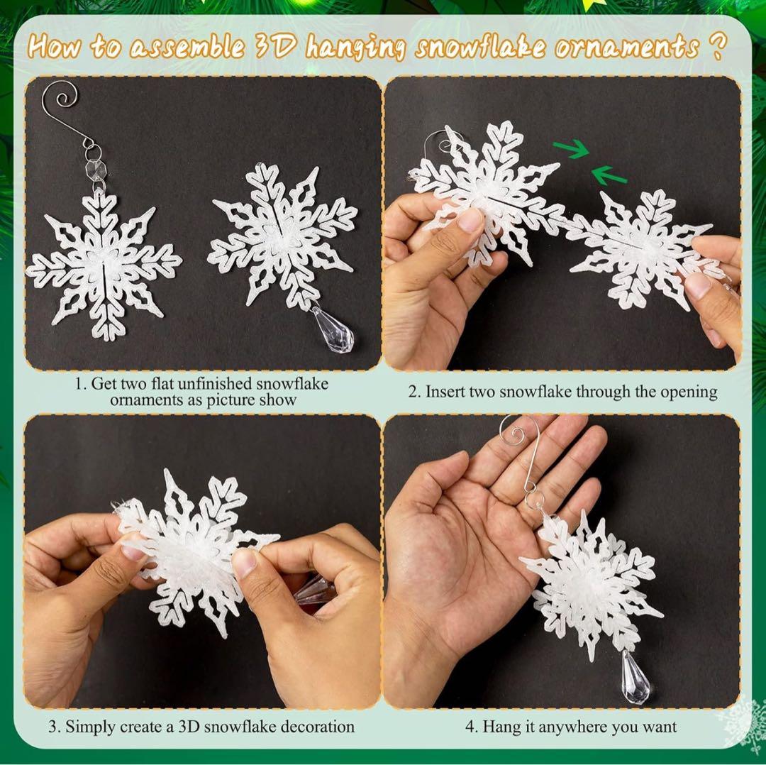 ホワイトクリスマススノーフレークオーナメント - プラスチック3D