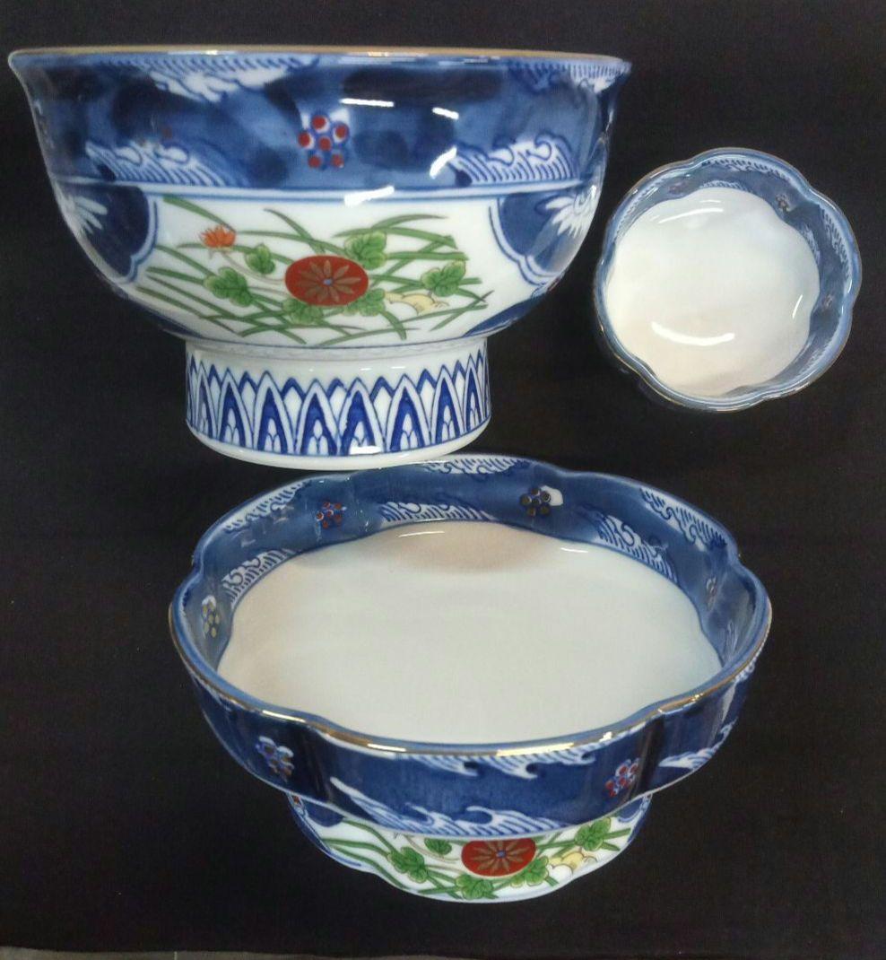 835.新品未使用/古伊万里 /美濃焼/大名丼５個＆刺し身鉢＆千代久セット