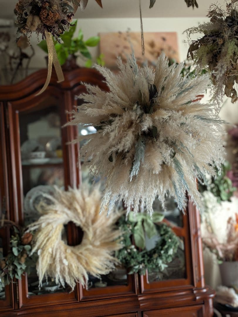 ドライフラワー★特大ふわふわパンパスフライングボール★アレンジメント　店舗にも♪