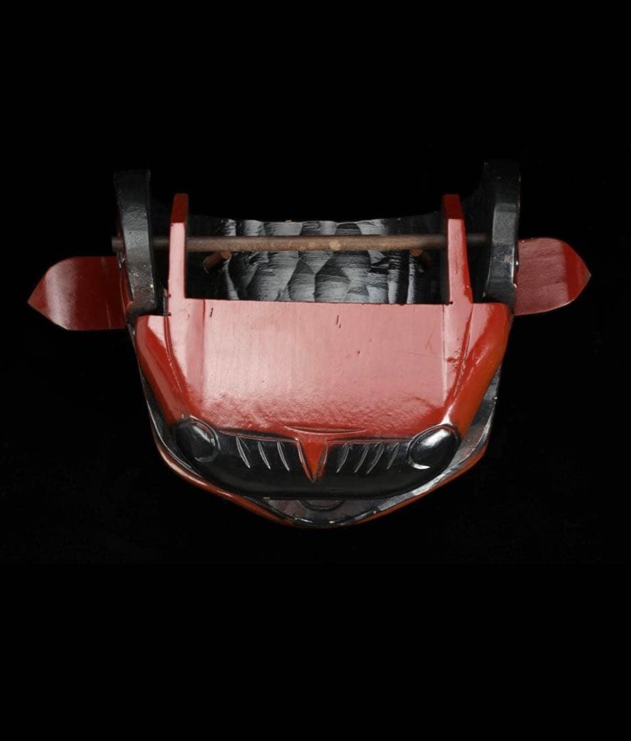 時代物 木彫獅子頭 朱漆塗金彩 幅54cm 獅子舞 神楽面 魔除 縁起物 骨董品