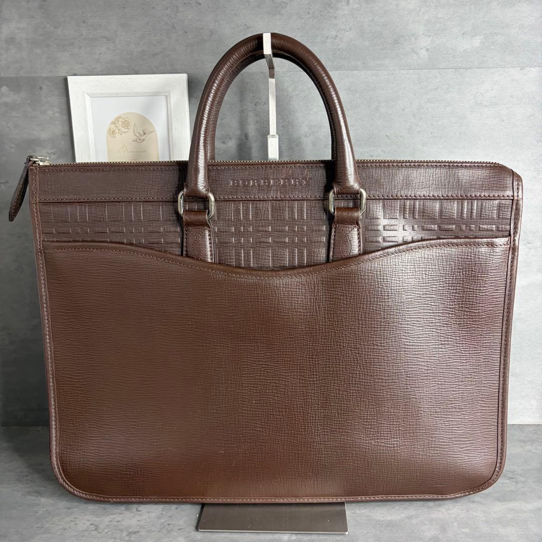 【希少】BURBERRY 本革 ブリーフケース ビジネス ノバチェック A4可