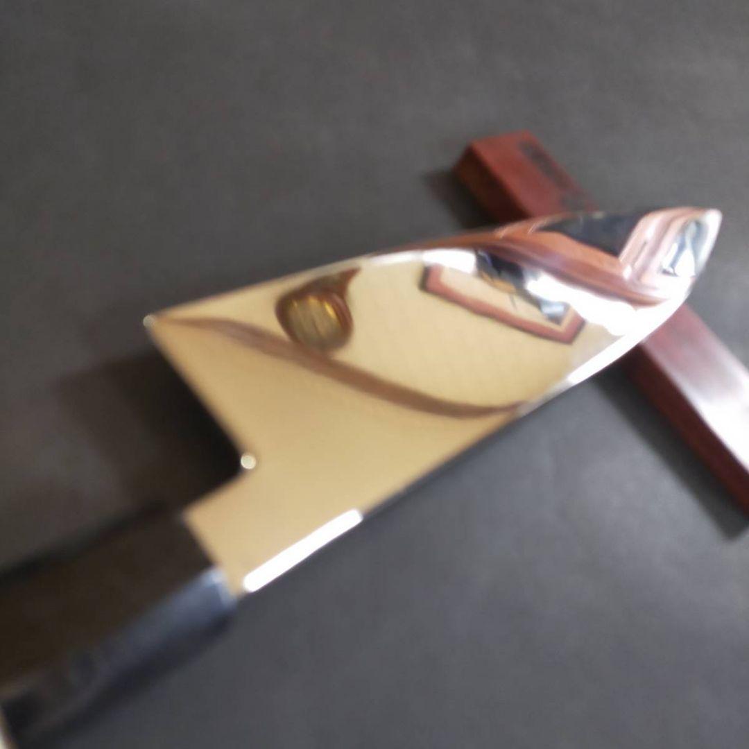 スーパー鏡面V金10号出刃包丁195mm 黒檀黒水牛銀巻八角柄