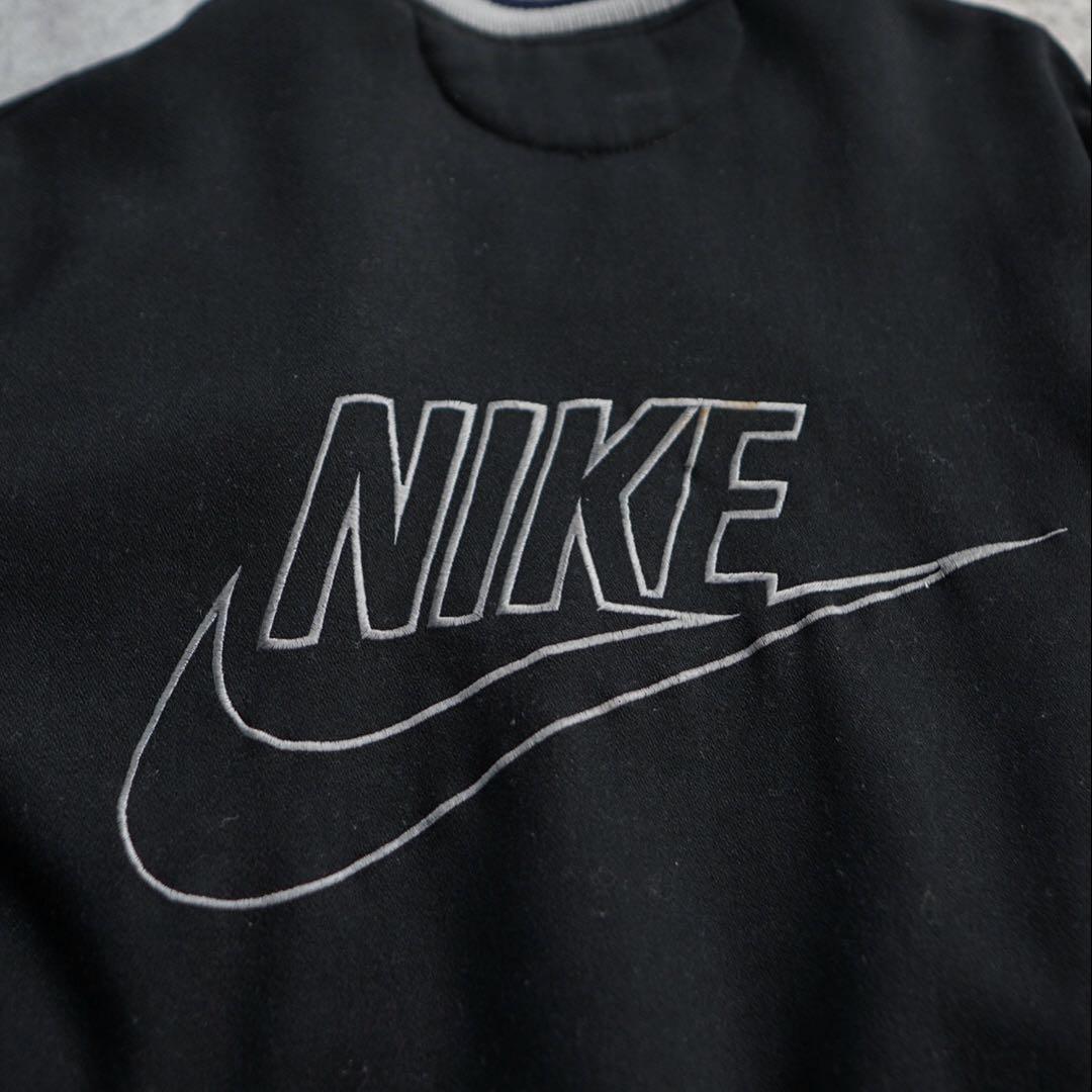 レア NIKE 90s スタジャン 袖レザー ブラック 刺繍