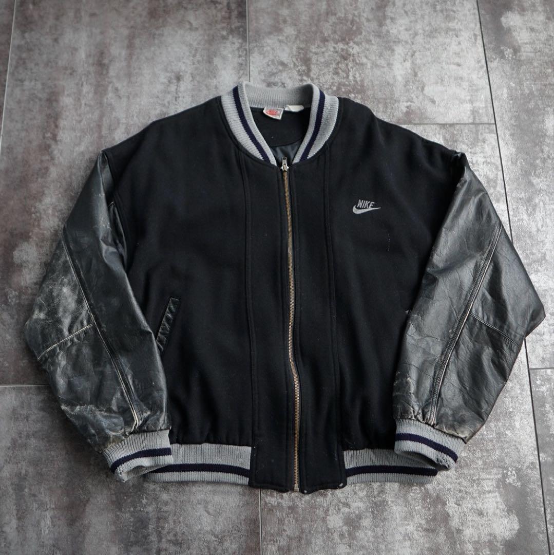 レア NIKE 90s スタジャン 袖レザー ブラック 刺繍