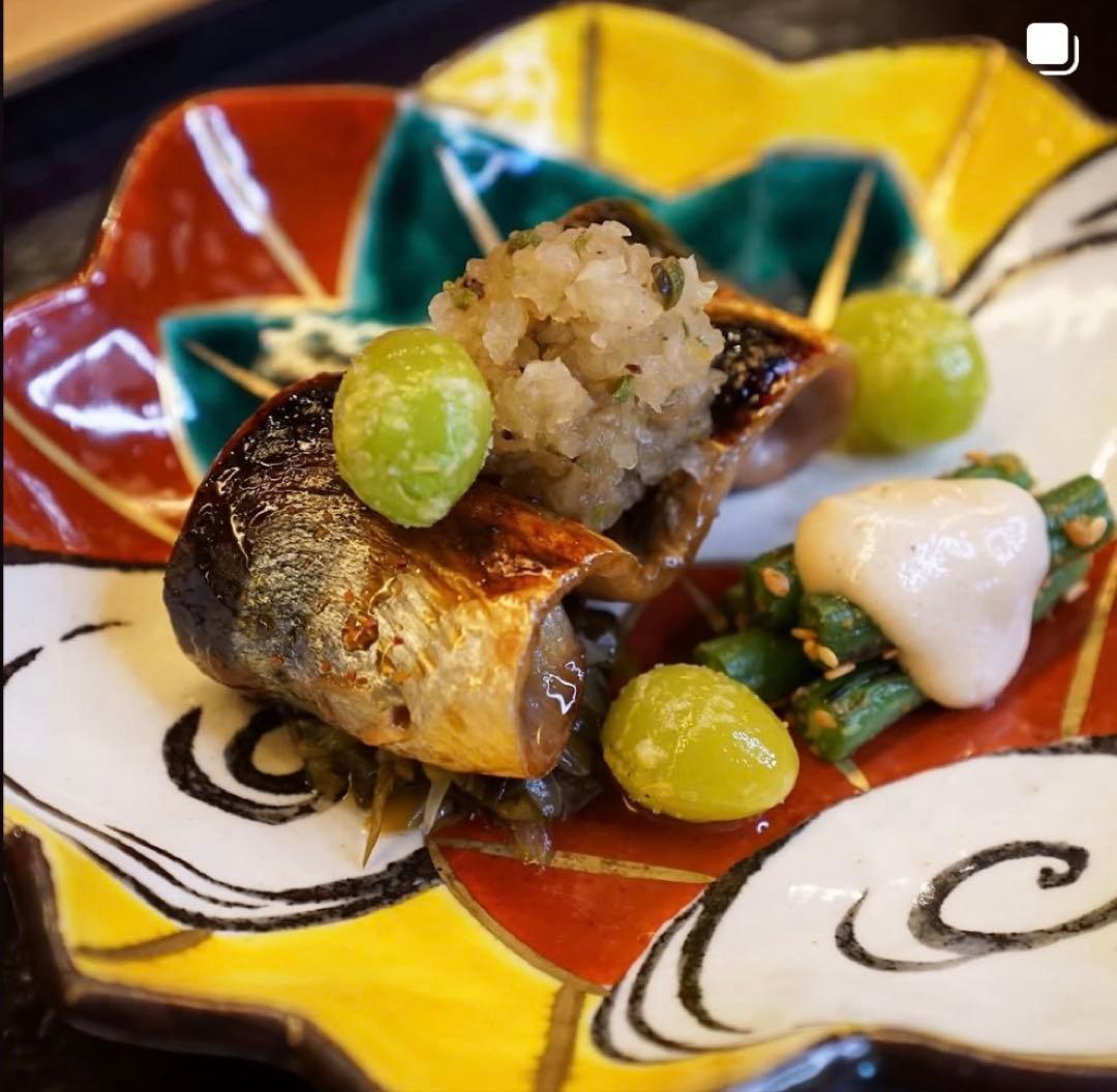 乾山写呉須入り竜田川文向付5種5色絵がわり 5客　清水焼　京器　懐石向付