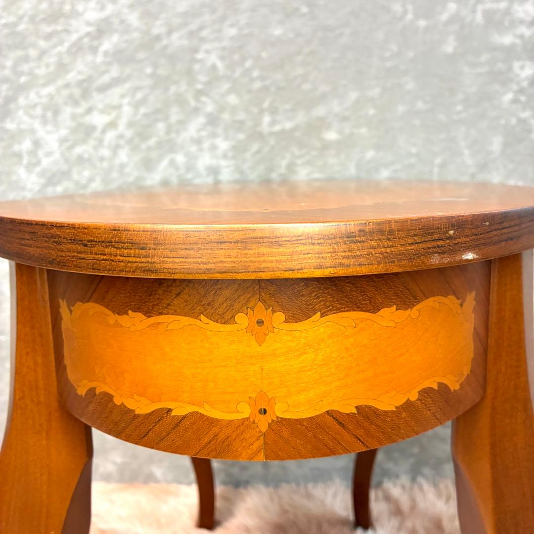 イタリア製 アンティーク調 象嵌風 サイドテーブル コーヒーテーブル ネコ脚