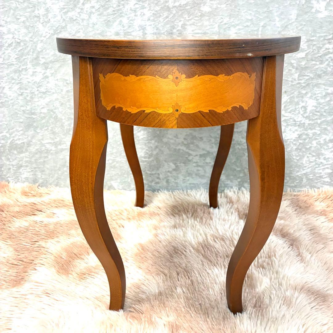 イタリア製 アンティーク調 象嵌風 サイドテーブル コーヒーテーブル ネコ脚