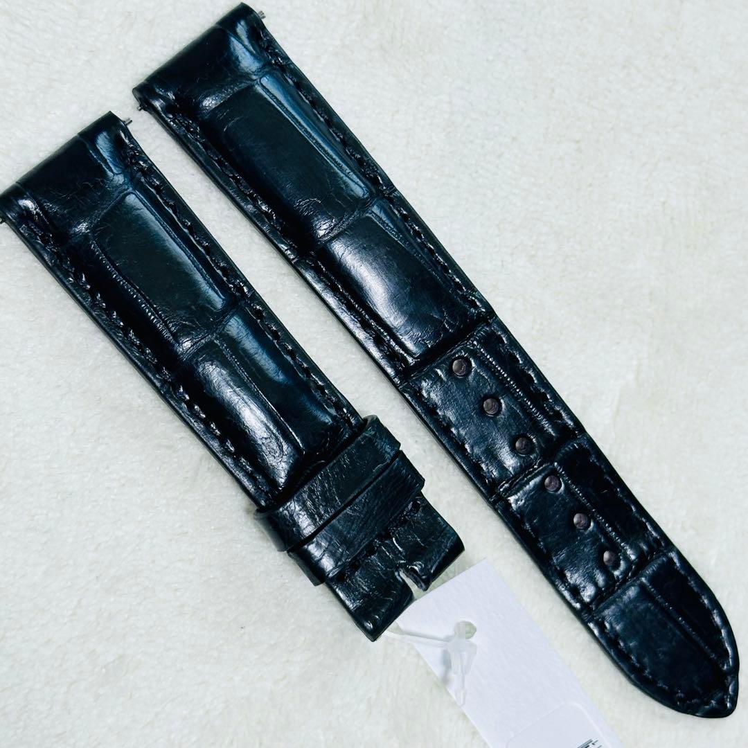 3034#20mm-18mmブラック★本物クロコダイルレザーベルト★スイス製