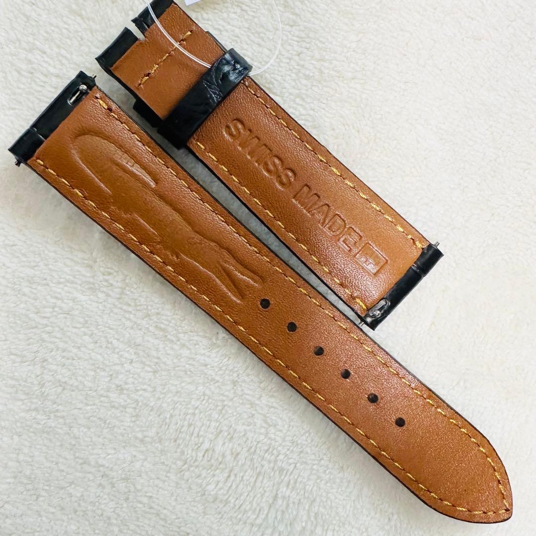 3034#20mm-18mmブラック★本物クロコダイルレザーベルト★スイス製