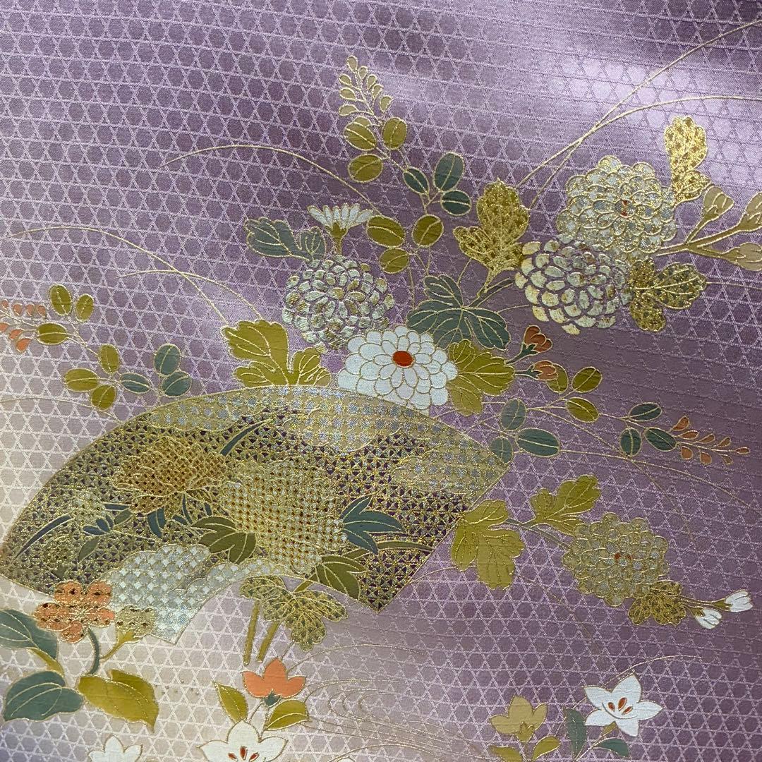 D180 訪問着　金彩　花模様　正絹　着物　袷　しつけ糸付き未使用極美品