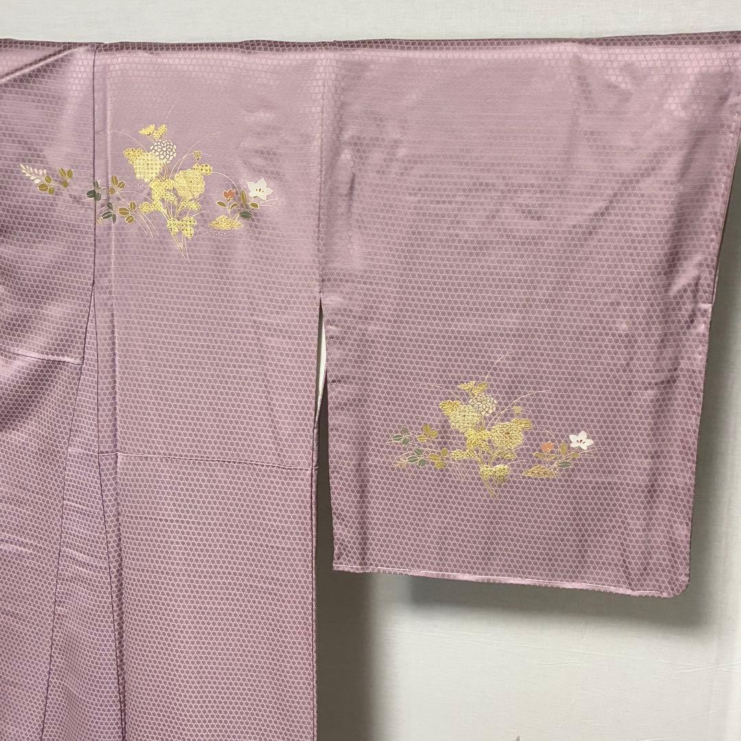 D180 訪問着　金彩　花模様　正絹　着物　袷　しつけ糸付き未使用極美品