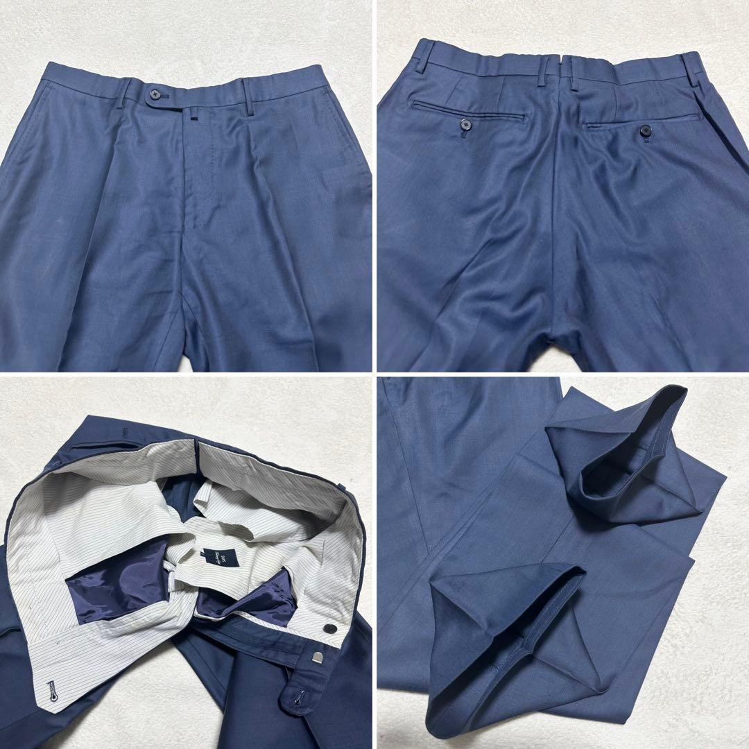 美品 シップス ロロピアーナ 伊製生地 シルク混ウール スーツ 紺 XL 082