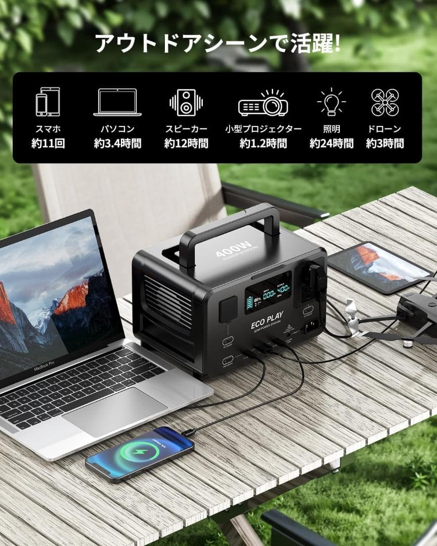 【新品】Eco Play EP400 ポータブル電源 蓄電池 大容量 発電機