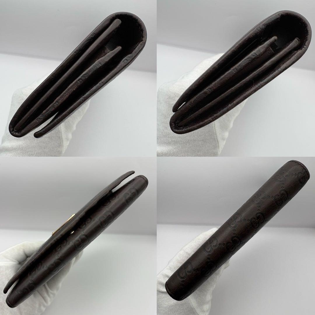 GUCCI グッチ GG 長財布 シマ ブラウン レザー 本革 外箱付