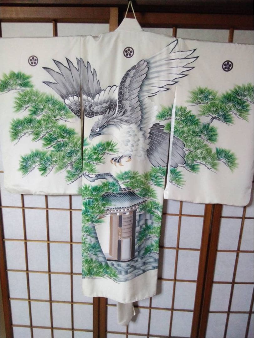 男の子用・3歳から5歳向け・表側正絹・お着物とお被覆セット・目立たない汚れあり