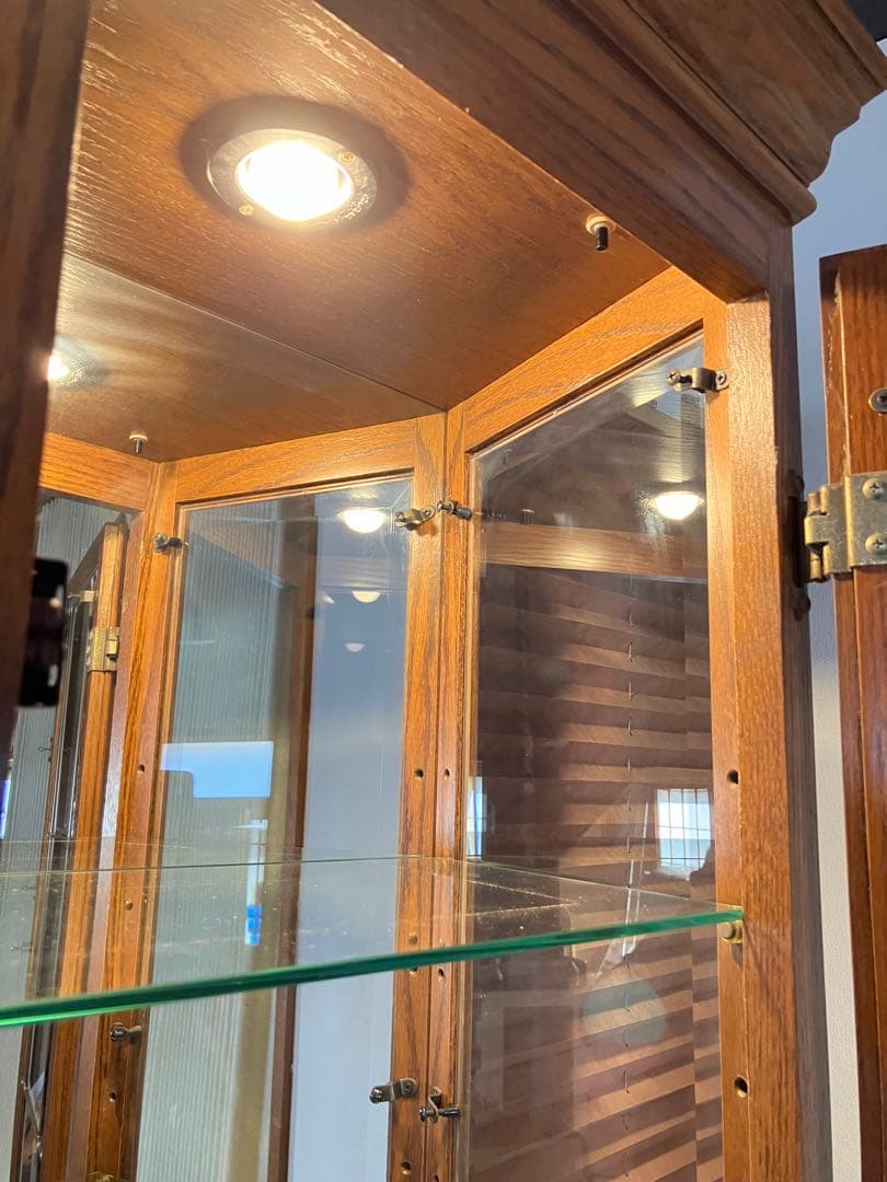 鈴木紀善 キュリオケース　キャビネット　ステンドグラス　オーク材