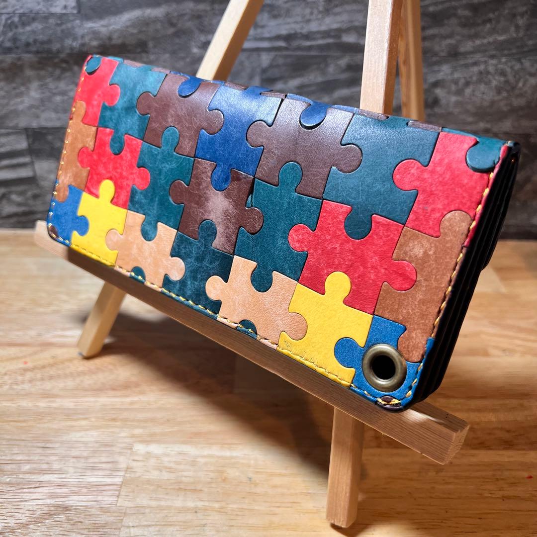 ア*キ様 【世界に一つ】ロングトラッカーウォレット 長財布 高級 本革 パズル