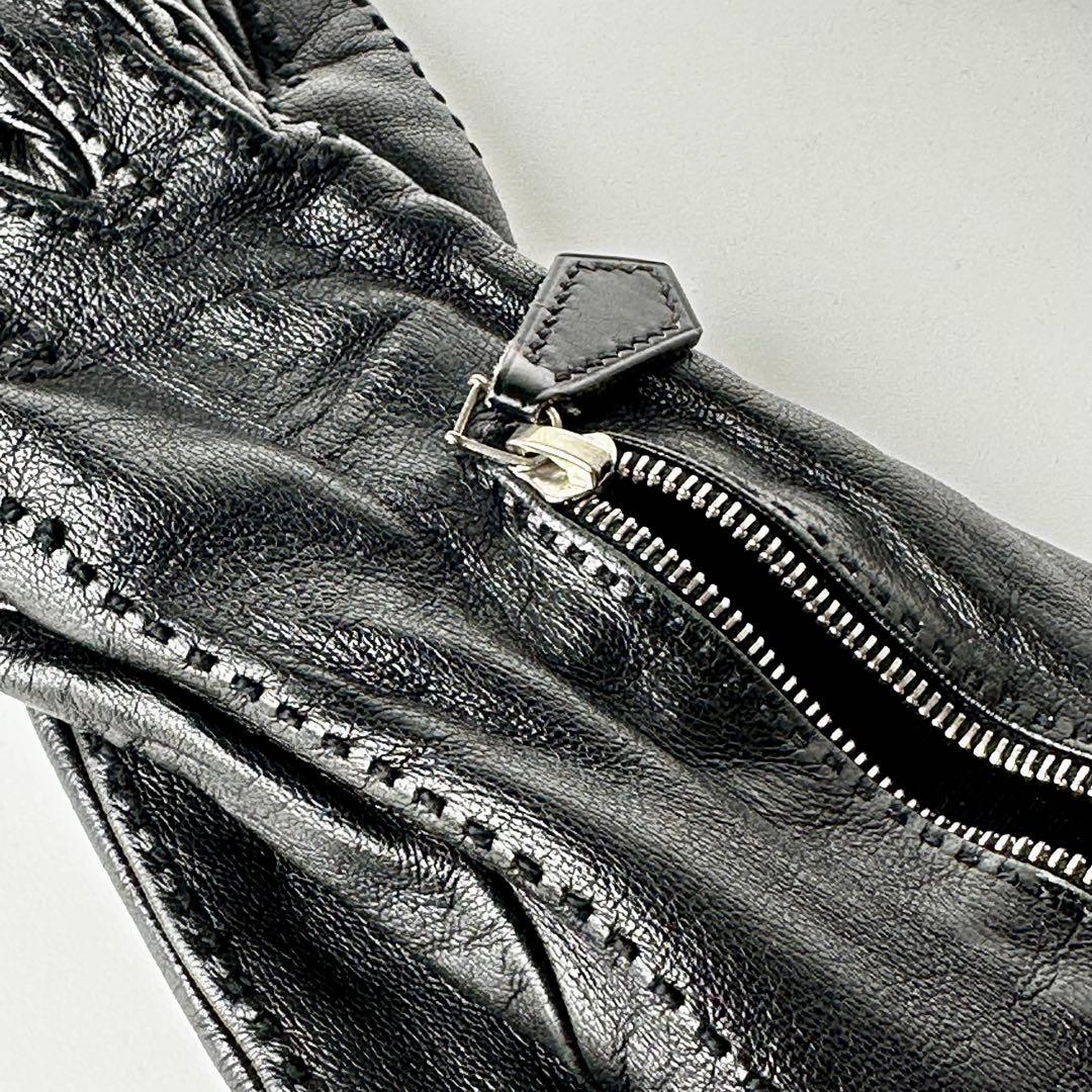 エルメス　黒のレザーのロンググローブ サイズ7