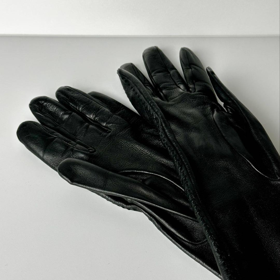 エルメス　黒のレザーのロンググローブ サイズ7