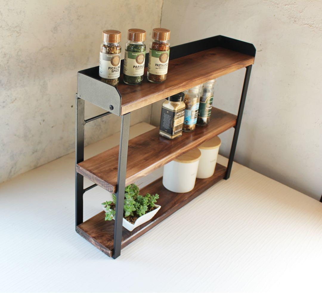 アイアンスパイスラック、調味料棚、落下防止平鉄