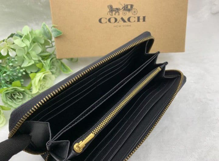 新品未使用コーチ長財布ブラックラウンドファスナーレディースメンズ送料無料即日発送