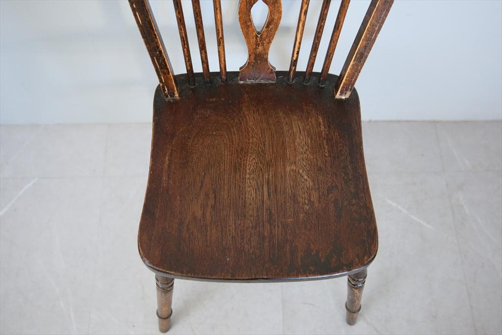 英国アンティーク木製ホイールバックチェア/ダイニングイス/椅子(92-38-1)