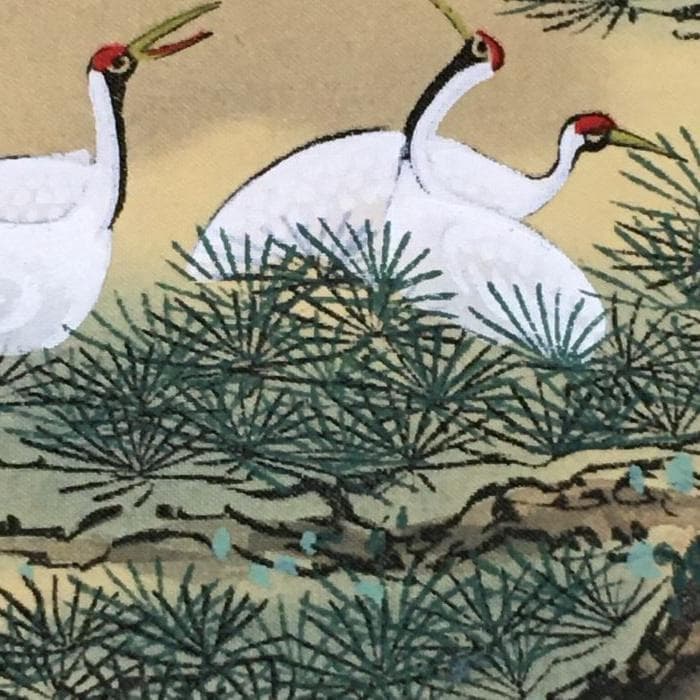 Y 中古 掛け軸 七福神 百鶴之図 紫峰作 鶴 朝日 松 宝船 天皇長寿記念 S