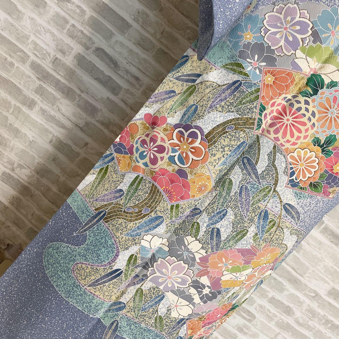 訪問着　フルセット　枝垂れ柳　地紙　丸紋　叩き染　着物　I2