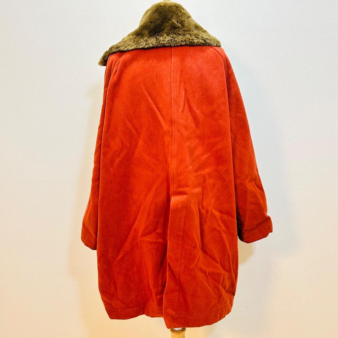 【ヴィンテージ】ジリ ファーカラーテラコッタレッドフラップポケット ワイドコート