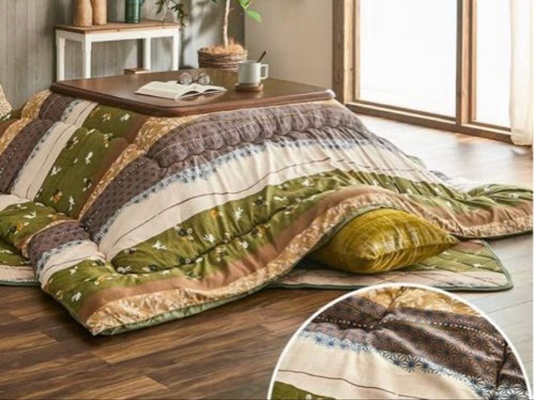 西*孝様 ストライプ柄こたつ 120×80cm ヒーター付き+こたつ掛け敷き布団