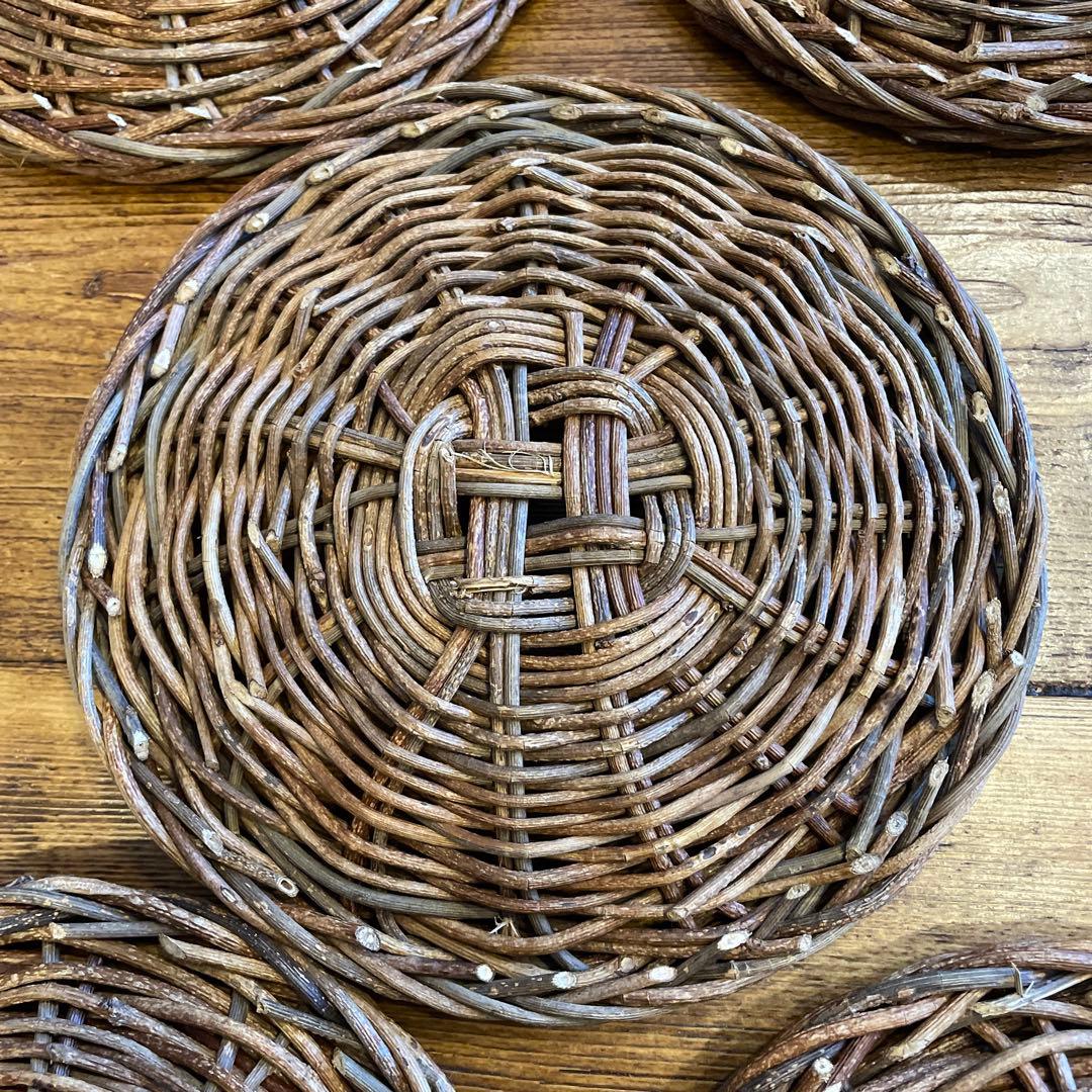 あけび細工プレート工芸品15㎝5枚セット　茶托工芸品蔓あけびかご菓子器銘々皿茶席