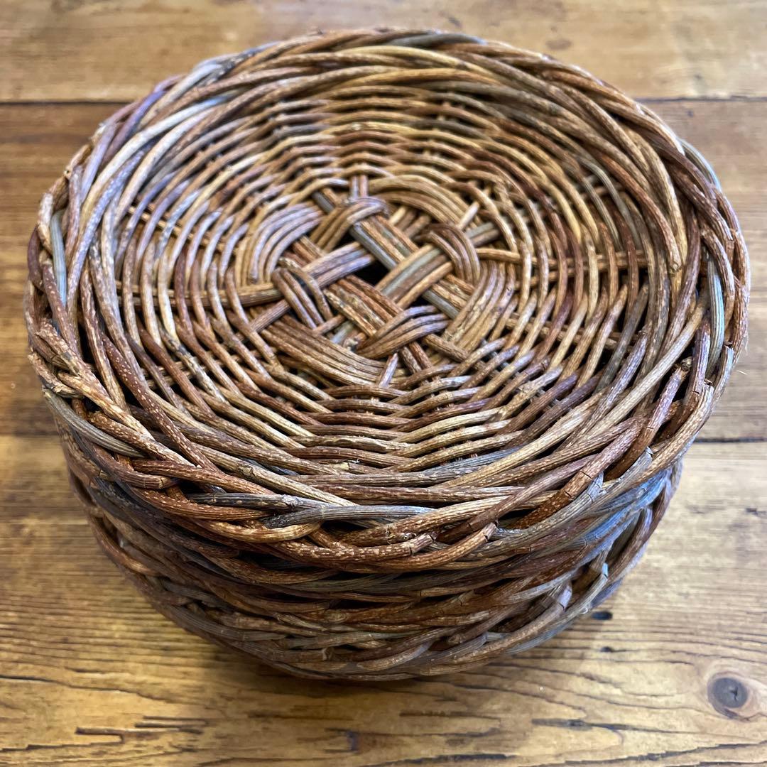 あけび細工プレート工芸品15㎝5枚セット　茶托工芸品蔓あけびかご菓子器銘々皿茶席