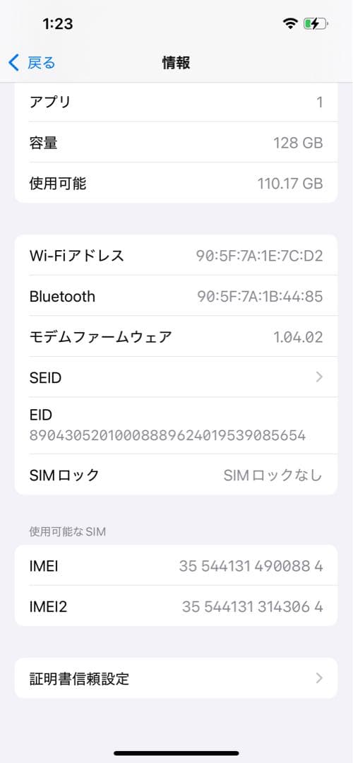 iPhone16e 128GB ブラック　海外版　SIMフリー　care+あり