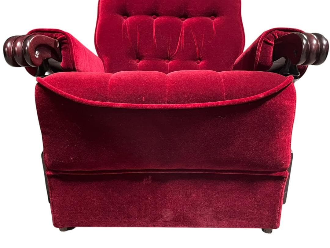 ◇昭和レトロ 古家具 一人掛けベロアソファー アームチェア ヴィンテージ 赤