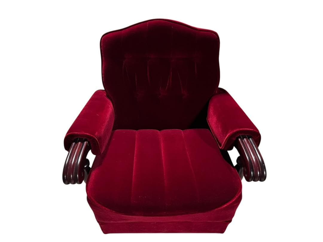 ◇昭和レトロ 古家具 一人掛けベロアソファー アームチェア ヴィンテージ 赤