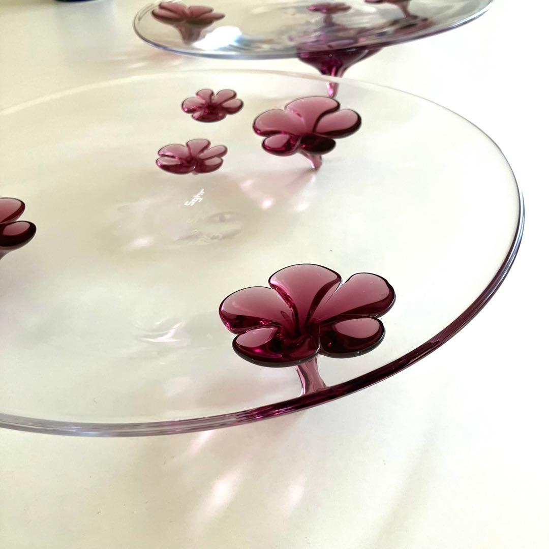 スガハラガラス カメリア　プレート　28cm 2枚セット　ワインレッド