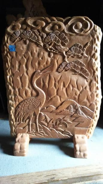 【限界価格】一枚板衝立 松に鶴