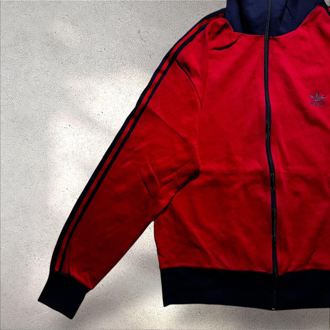 70s80s adidasトラックジャケット刺繍ロゴトレフォイル赤ネイビーY2K