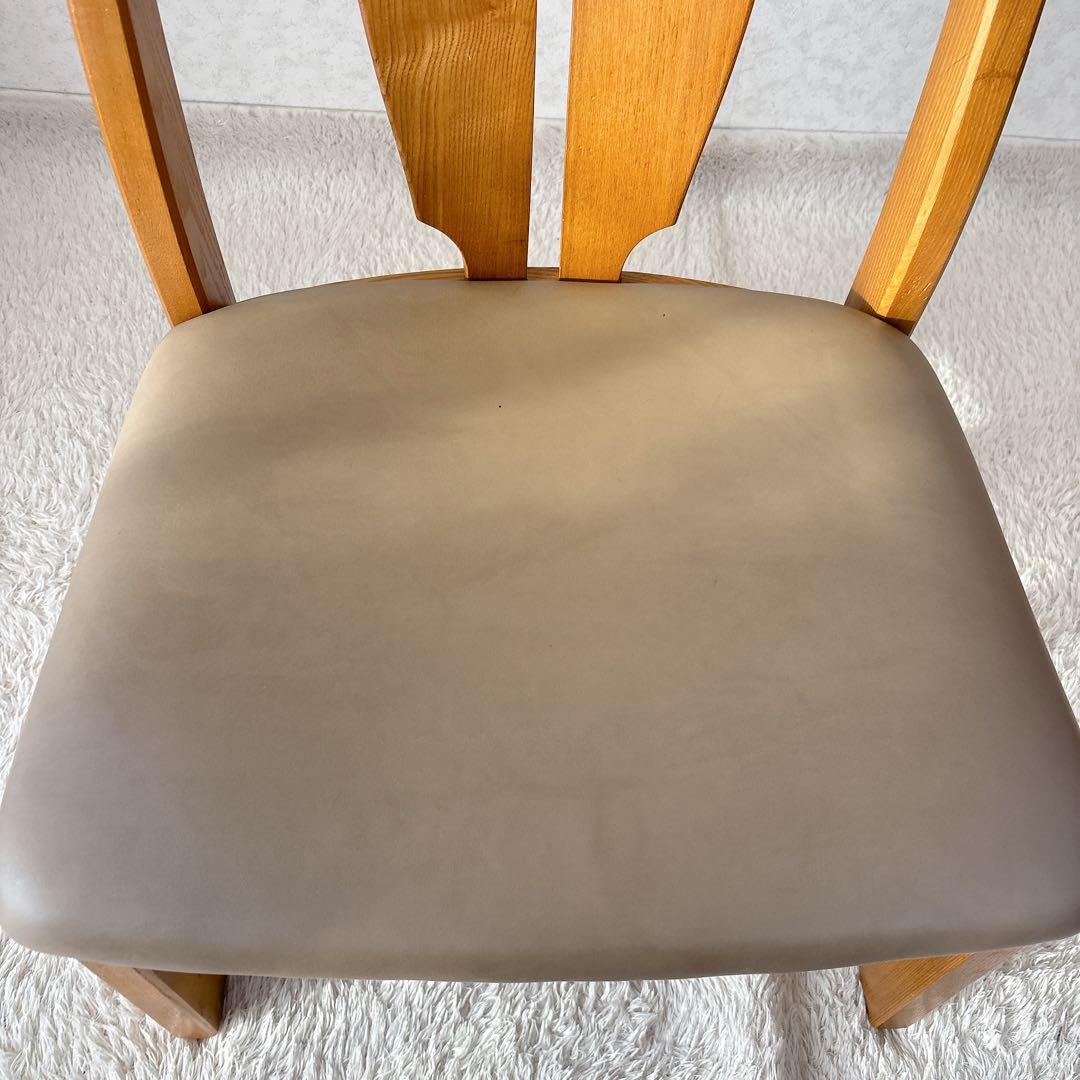 2脚セット】飛騨産業　キツツキマーク ダイニングチェア 座面レザー 高さ低め