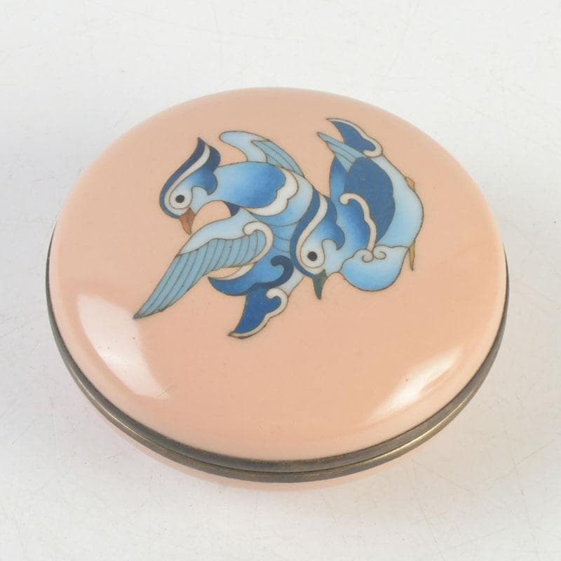 とんちゃん　安藤七宝焼　正倉院御物　双鳥文　香合　共布　共箱　V　9653