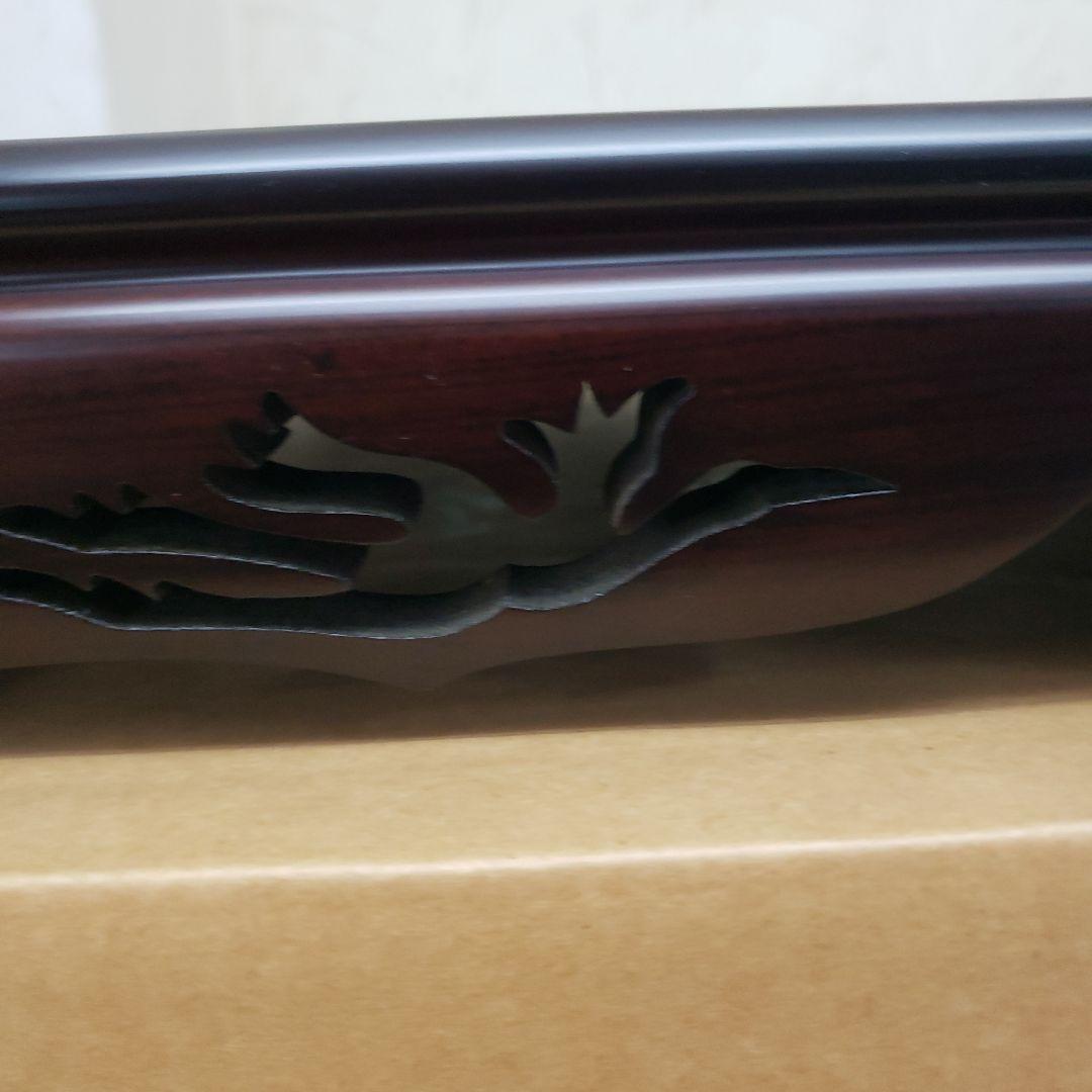 蔵出し特価黒檀花台　鶴亀彫り 花瓶台 黒 1.8尺箱付き　55×33×8cm