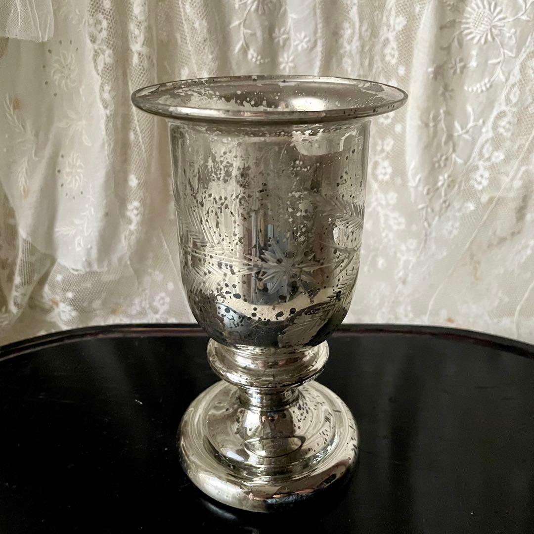 大きなメルキュリーグラス　キャンドルホルダー　フランスアンティークヴィンテージ