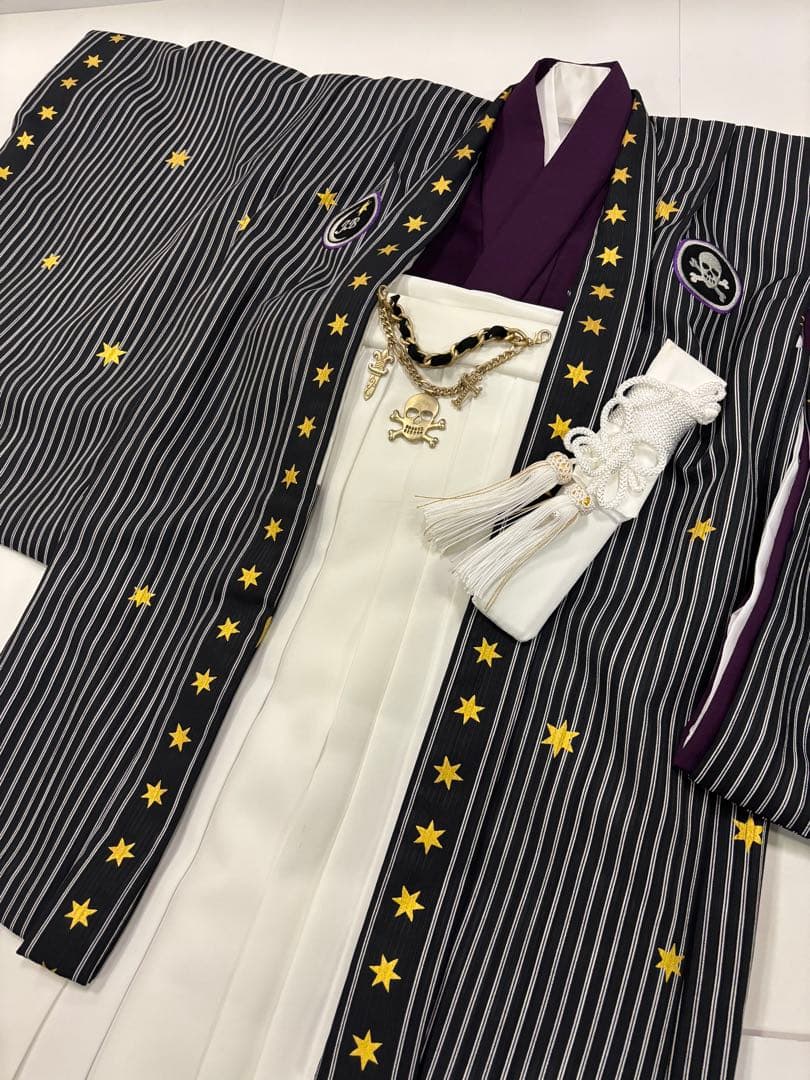 七五三　男の子袴セット　JAPAN STYLE　ストライプ　星　ドクロ