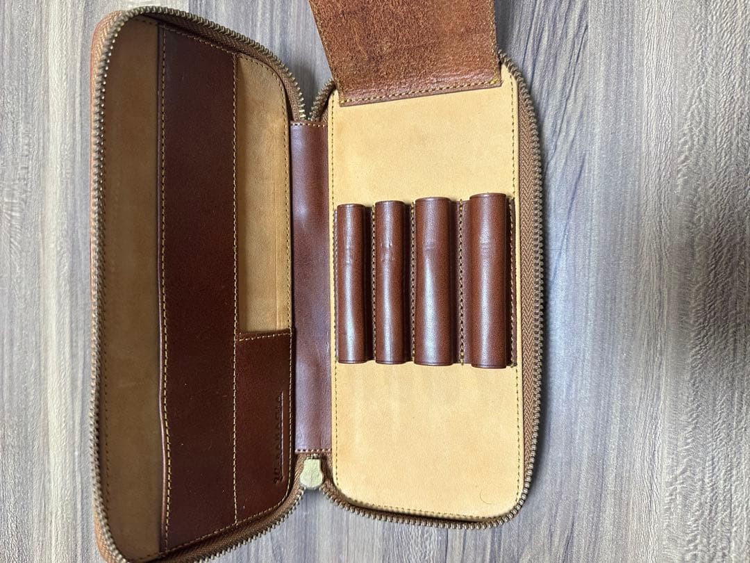 ブラウンレザー筆箱 5本収納