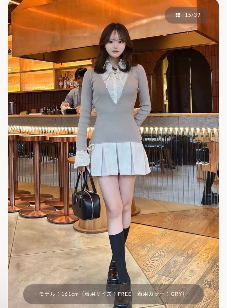 Darich シャツドッキングプリーツミニワンピース グレー FL