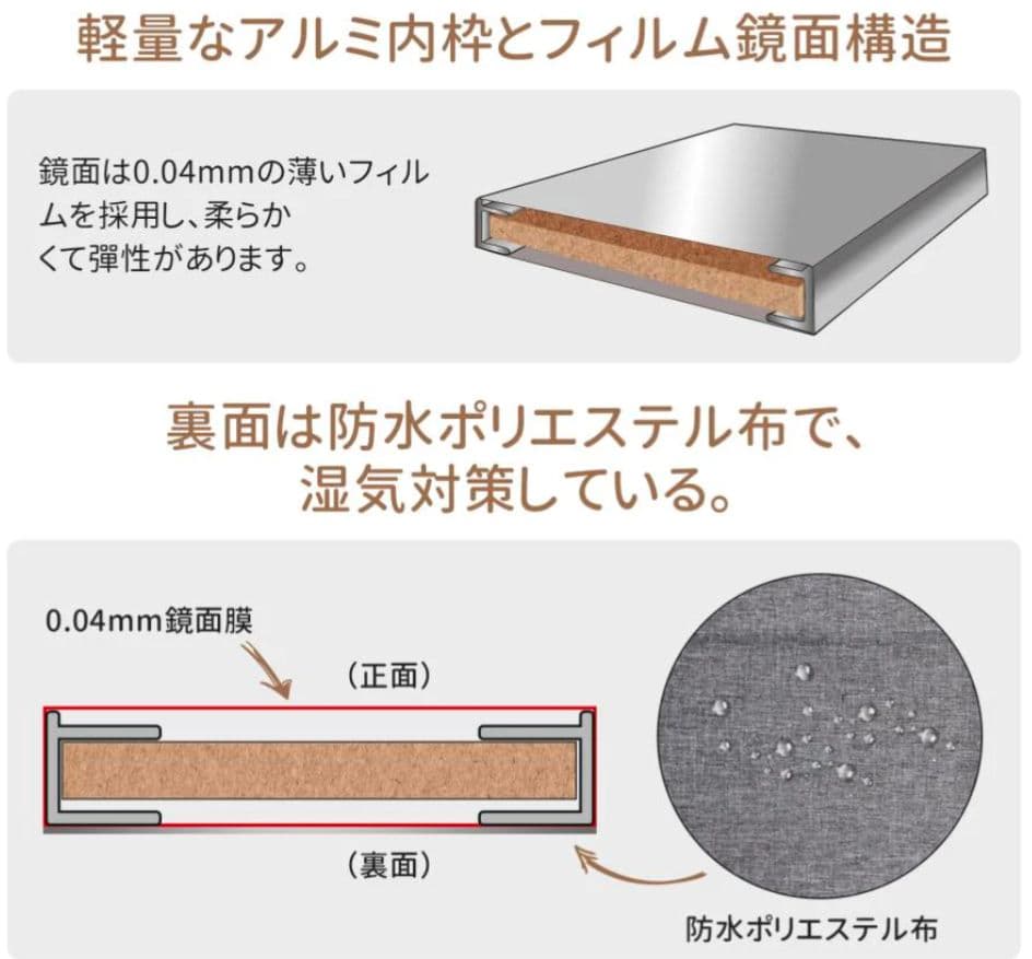 割れない 全身ミラー 姿見 フィルムミラー ナチュラル 40×145　壁掛＆立掛